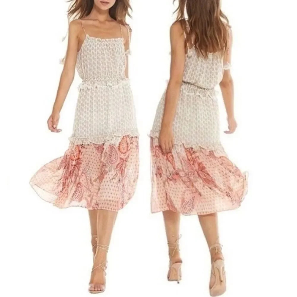 Misa Los Angeles Dionica Boho Floral Viscose Sleeveless Midi Dress Medium